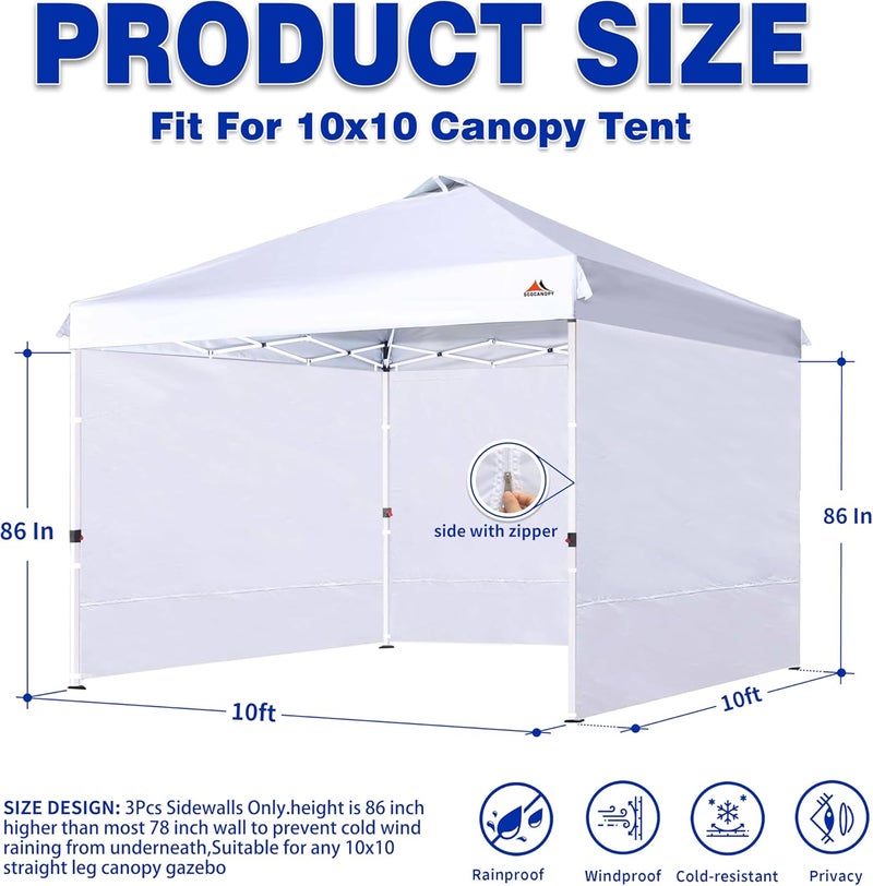 SCOCANOPY Sidewalls for 10x10 Canopy Frame, 3 Pack SunWalls Only,White - Image 2